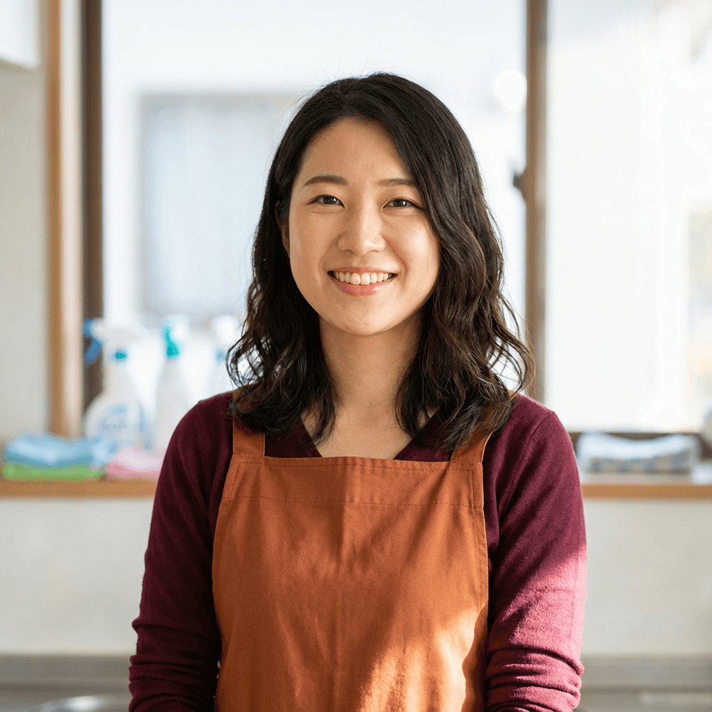 Sarah Chen using a CRULAN product in her kitchen