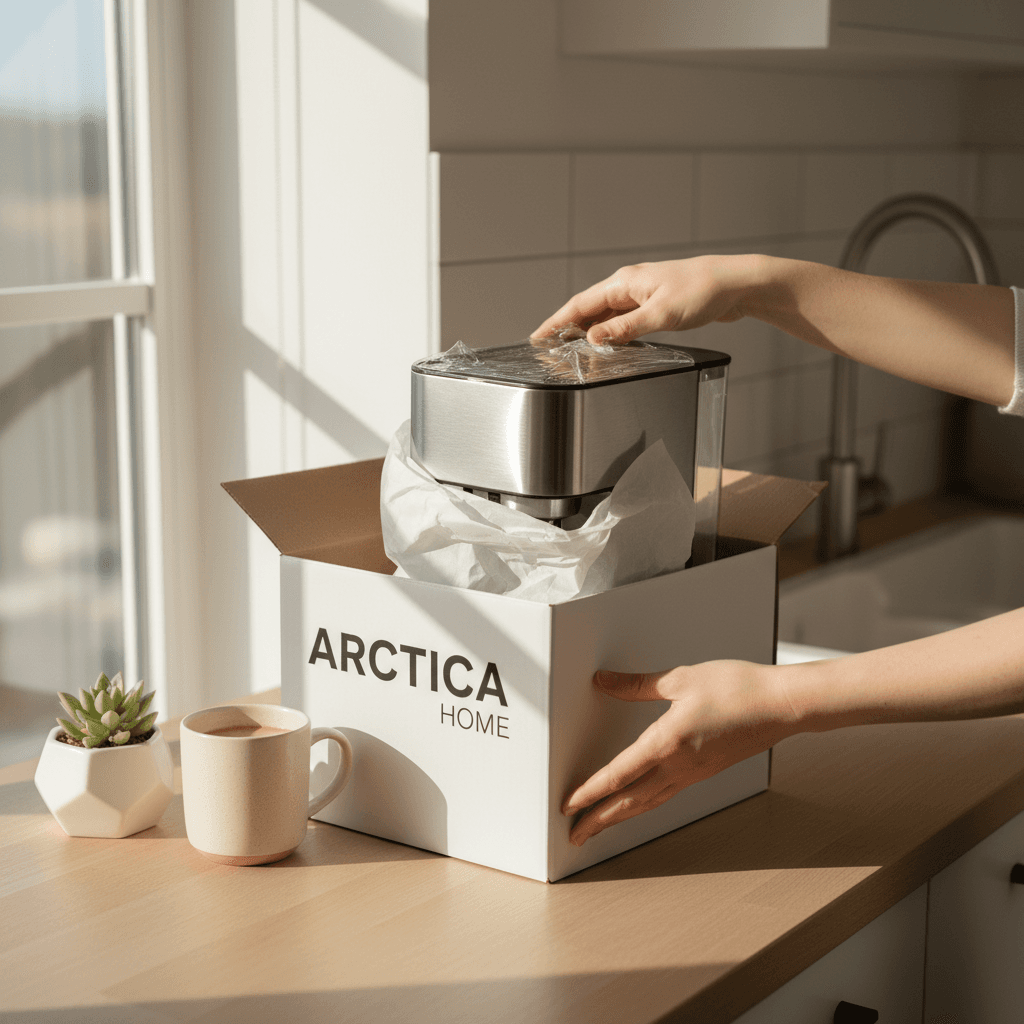 Customer unpacking and examining home and kitchen products at home
