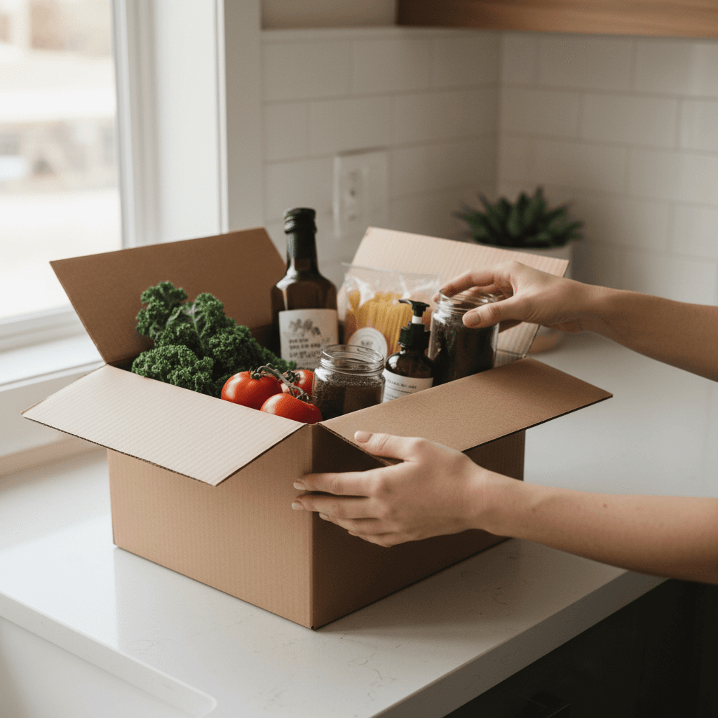 Person unpacking delivered home and kitchen products